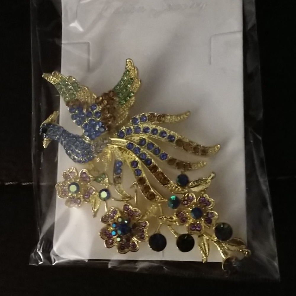 Peacock Brooch Pin and Pendant 1/4" Bale Large Colorful Rhinestones Bling - Picture 2 of 15